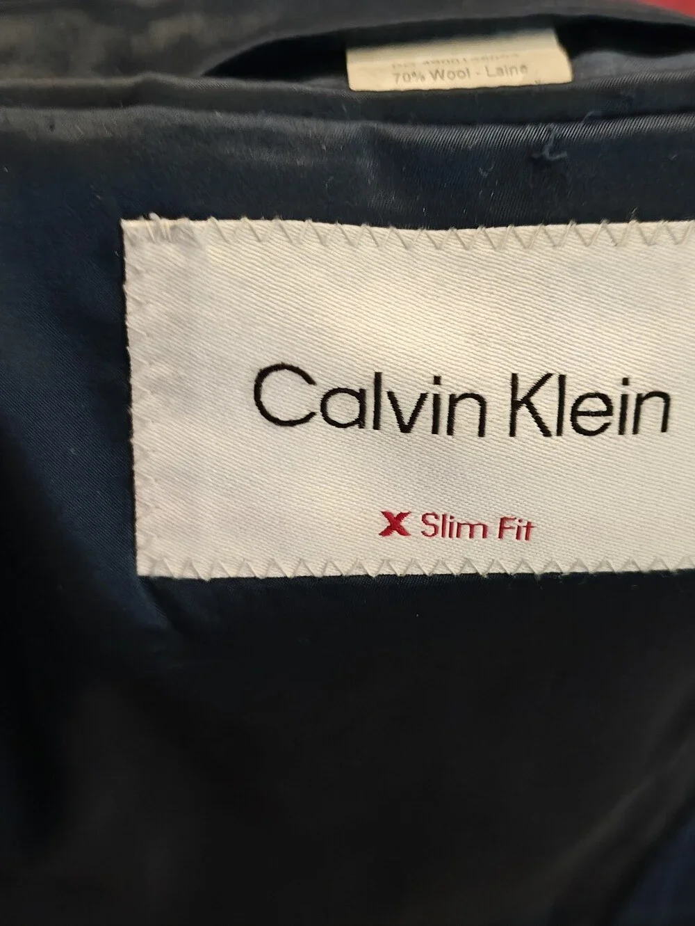 Calvin Klein Window Pane Slim Fit 3 Piece Wool Blended Suit